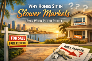 Florida home for sale in a slower real estate market with price reduction signage